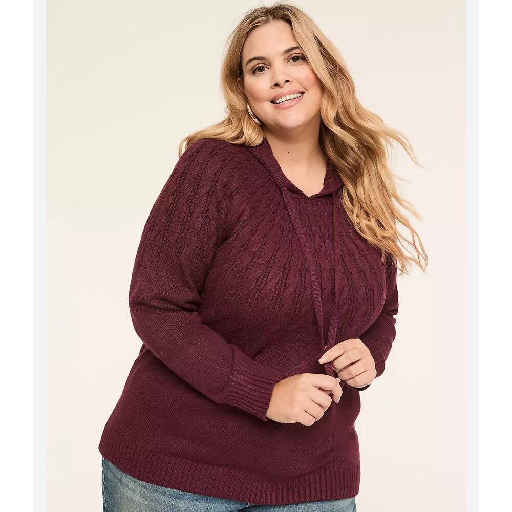 Lane Bryant Cable Knit Sweater Eggplant Hood Size 14/16